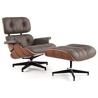 кресло eames style lounge chair кожа коричневое в Братске