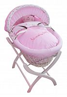 колыбель-переноска gift wicker moses basket белая, розовое белье в Братске