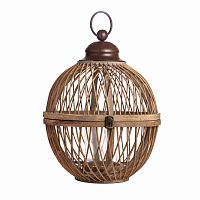 подсвечник-фонарь круглый деревянный большой со стеклом bamboo, 40 см в Братске