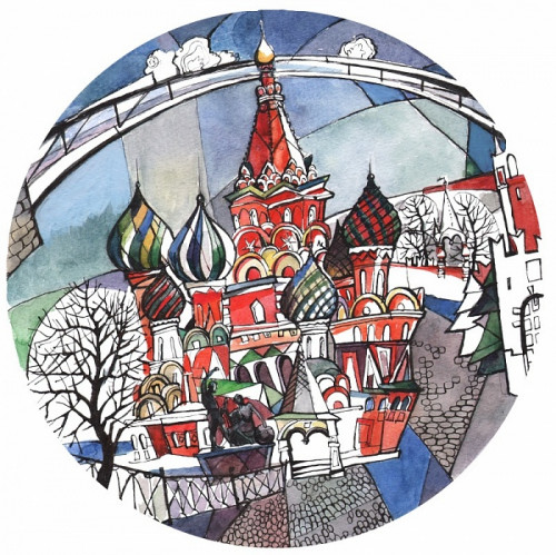 тарелка сувенирная собор василия блаженного. вечер в Братске